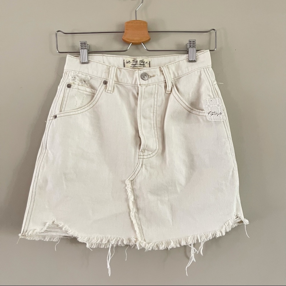 FREE PEOPLE Buttoned Up Distressed Denim Skirt